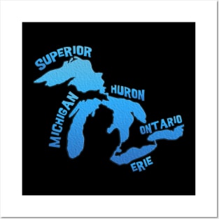 Great Lakes Outline of all 5 Lakes Posters and Art